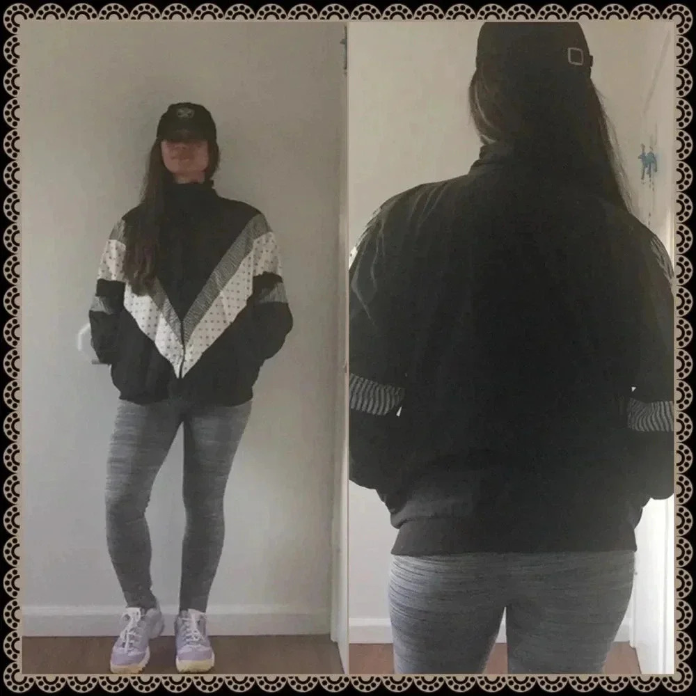 Vintage 90s Polka dot Black White Skater Mens Womens Windbreaker Bomber Jacket!